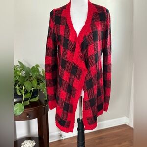 Arizona Jeans Buffalo Plaid Cardigan Sweater, Juniors Plus size L VERY Soft